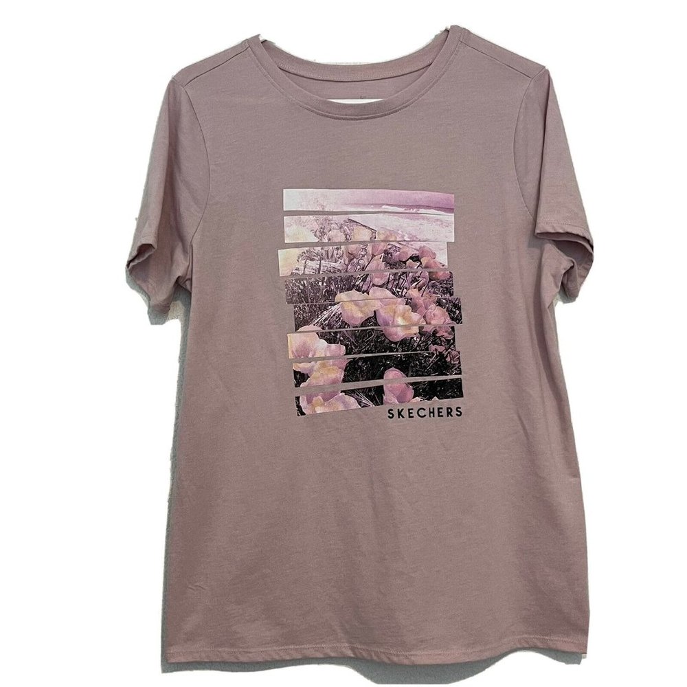Skechers Los Angeles Dreamy Escape Tee Shirt Poppy Flowers Pink Women Medium